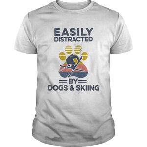 Easily Distracted By Dogs And Skiing Footprint Retro Shirt